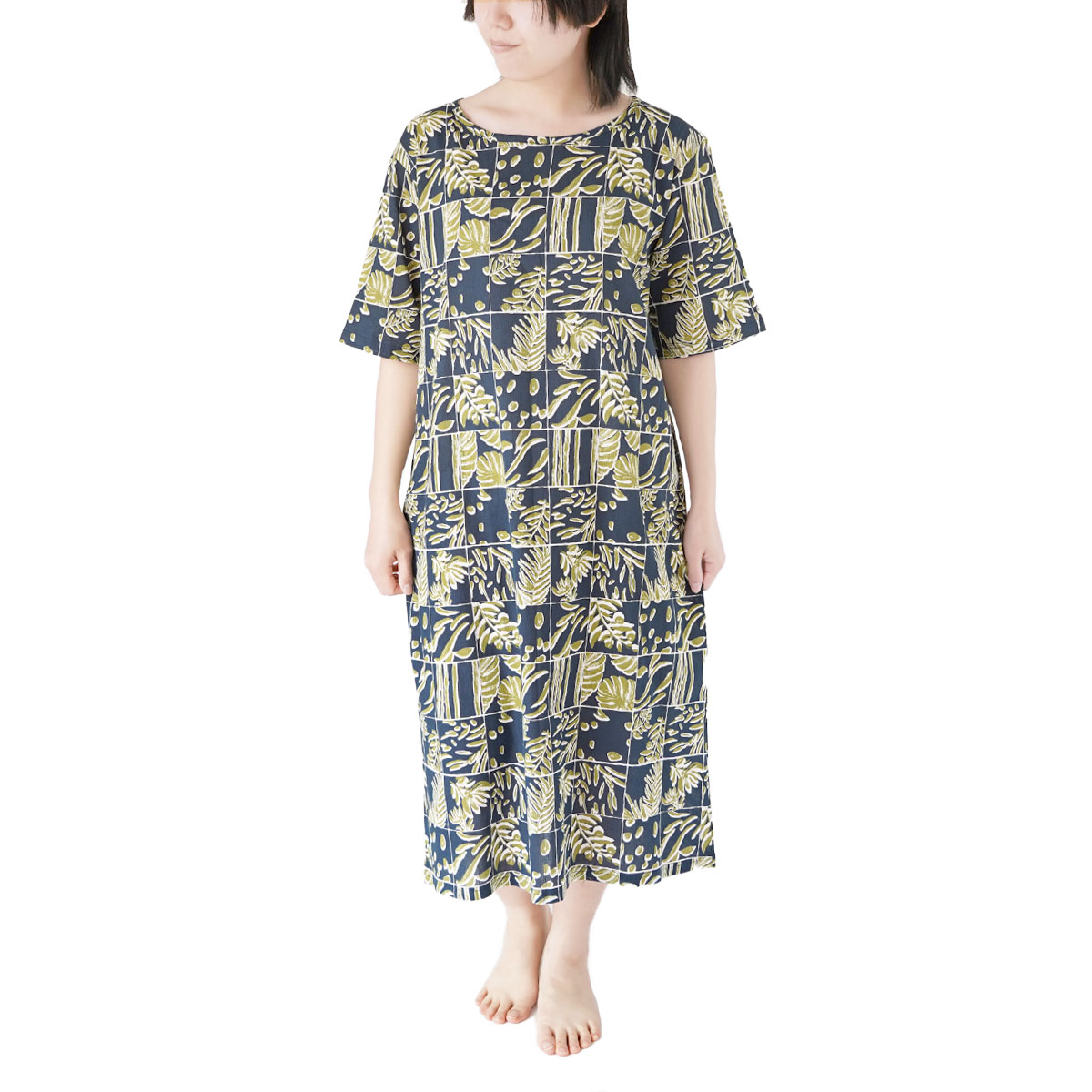 【10％off】涼綿 ワンピース 夏 レディース 半袖  ロングワンピース 女性用 部屋着 ルームウェア 綿100% コットン 日本製 ギフト 高島ちぢみ | 絹屋 | 03