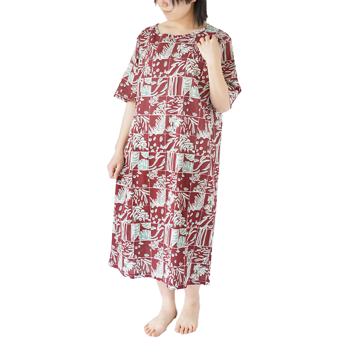 【10％off】涼綿 ワンピース 夏 レディース 半袖  ロングワンピース 女性用 部屋着 ルームウェア 綿100% コットン 日本製 ギフト 高島ちぢみ | 絹屋 | 04