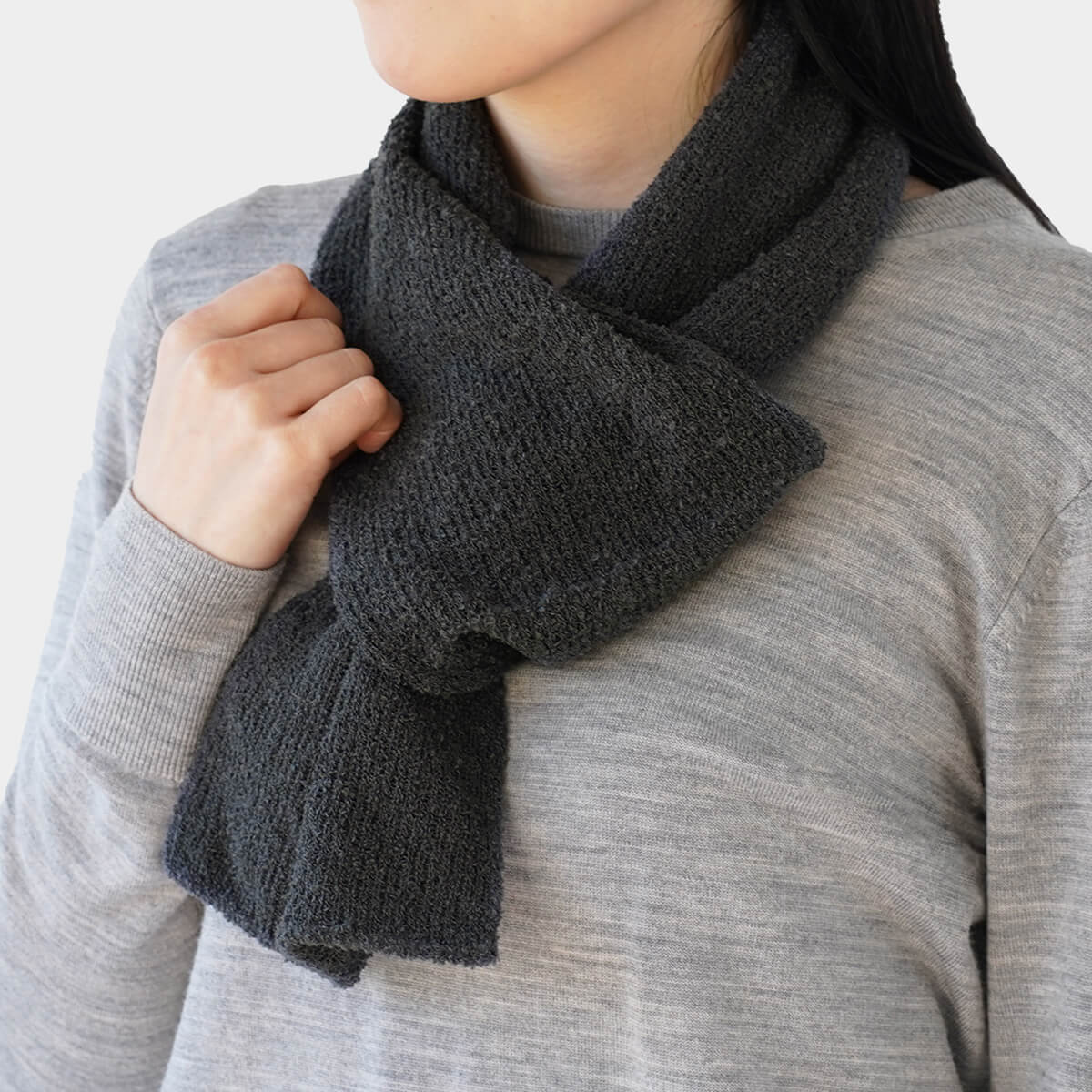 内側 シルク 2重編み ウール混 もこもこ マフラー 無地 シンプル 秋冬 差し込み 防寒 温かい 暖かい 日本製 | 絹屋 | 02