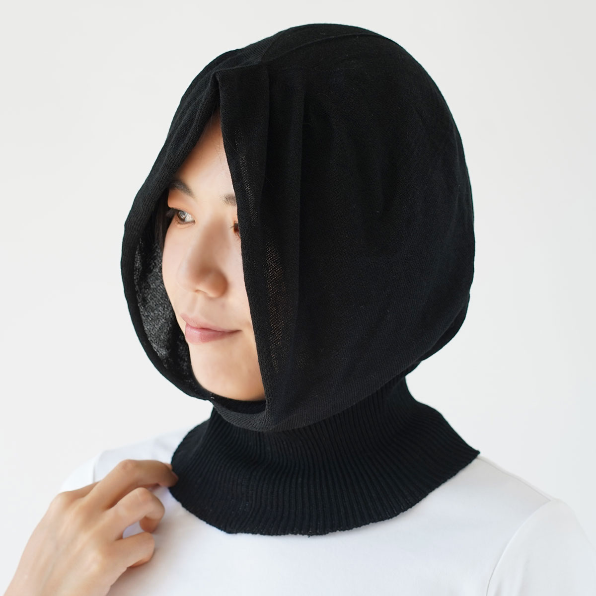 フード付き ネックカバー UV シルク 絹 薄手 インナーキャップ インナーフード レディース 冷房対策 日本製 シンプル 無地 夏 フェイスマスク 絹屋 | 絹屋 | 01