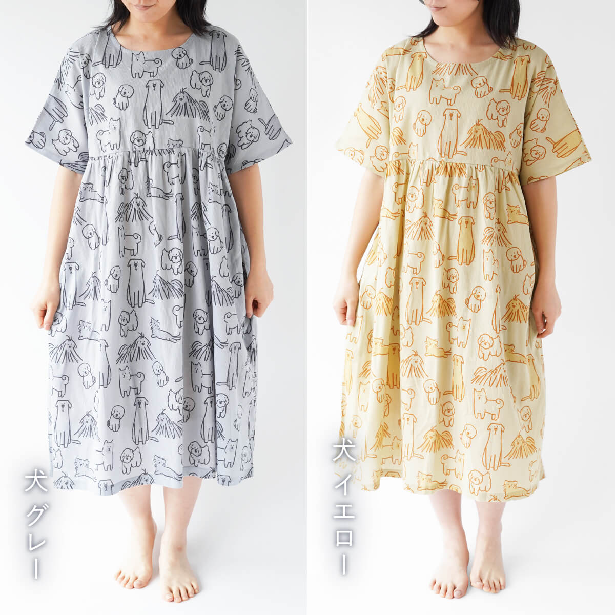 絹屋 涼綿 ワンピース 夏 レディース 半袖 ロングワンピース 女性用