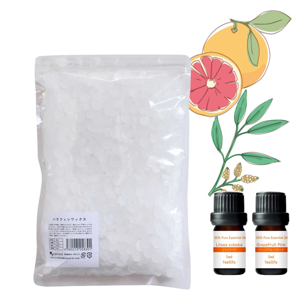 WAX WARMER アロマパラフィンワックスセット パラフィンワックス 500g 精油 5ml 2本セットペレット 日本製