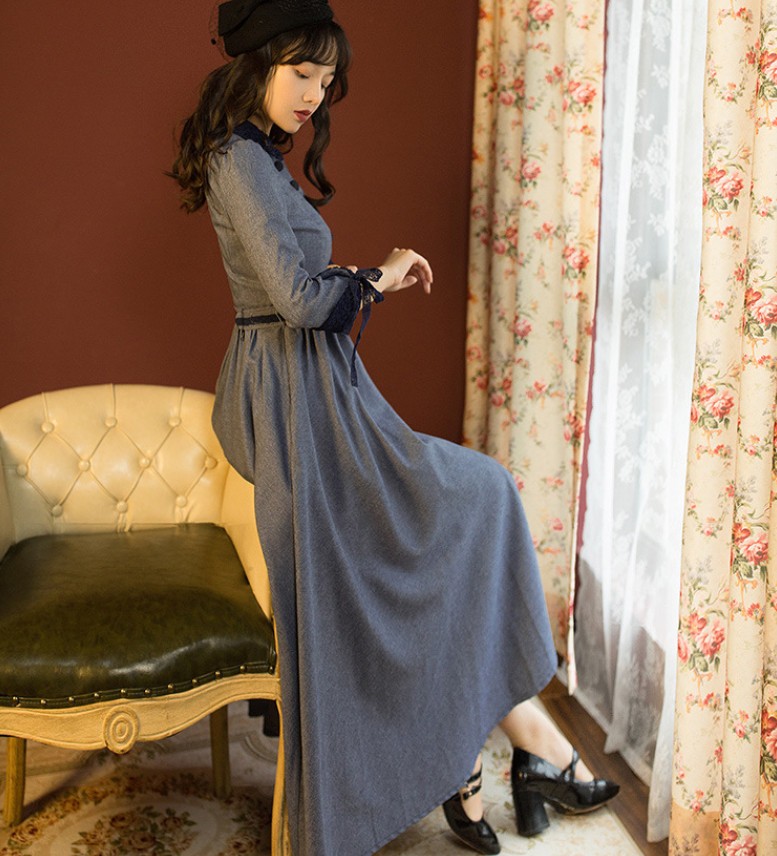 英国のお嬢様のように着ているクラシック一品 ワンピース マキシワンピース ロングワンピース ロングドレス トレロ マキシ 長袖 Feecqu フェリータ 通販 Yahoo ショッピング