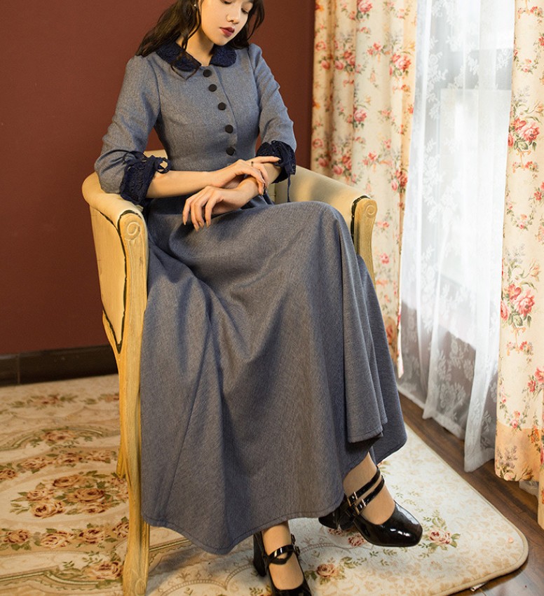 英国のお嬢様のように着ているクラシック一品 ワンピース マキシワンピース ロングワンピース ロングドレス トレロ マキシ 長袖 Feecqu フェリータ 通販 Yahoo ショッピング