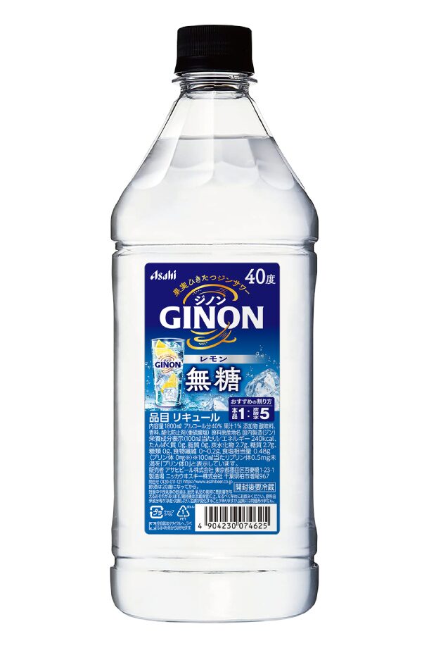 10 アサヒGINON レモン 1.8Lペット×6本入り 40％ 2セット アサヒ（asahi） リキュール レモンサワー GINON ジノン レモン 無糖