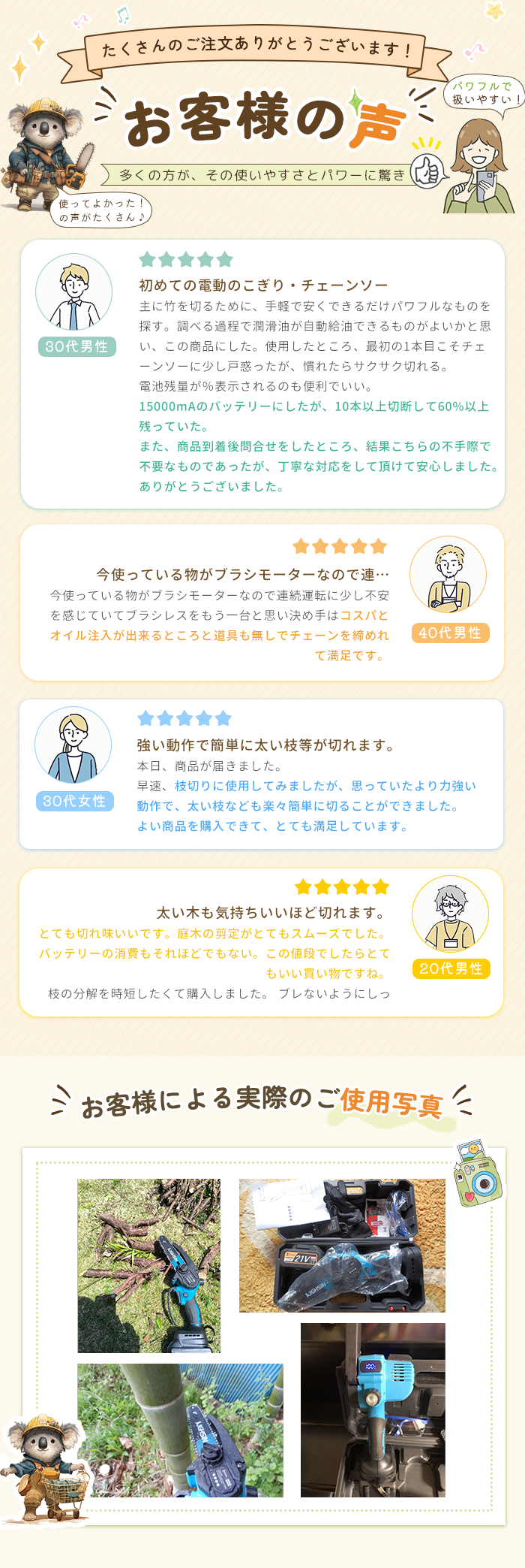 チェーンソー 充電式 ブラシレスモーター 6イ...の詳細画像1