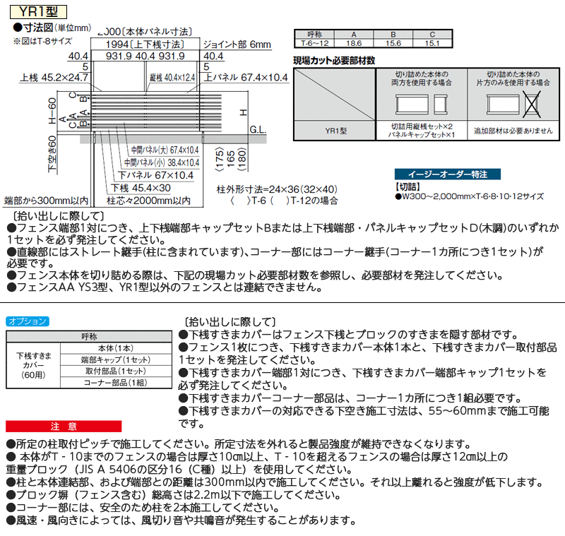 フェンスAA YR1型 T-10 上下桟端部 パネルキャップセットD 木調 1