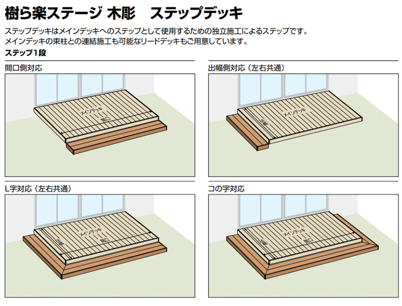 樹ら楽ステージ木彫 ステップデッキ1段 間口対応 2.5間 : lx10op10146