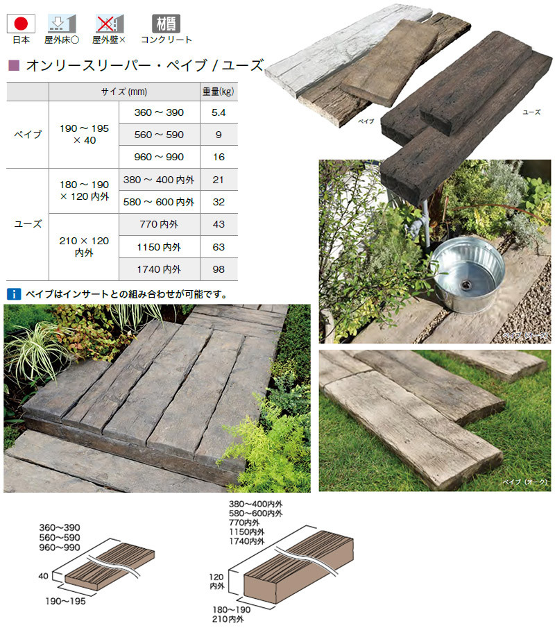 市場 コンクリート製 オンリーワンクラブ 古木 庭 タイル 枕木 オンリースリーパー 舗装材