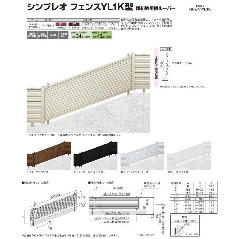 シンプレオフェンス横ルーバー YKKAP シンプレオフェンス 13F型 横ルーバー 2段支柱 上だけ設置 自立