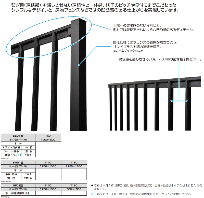 YKK AP シャローネフェンス 送料無料 SS01型 T60 1000×60 スライド自由 