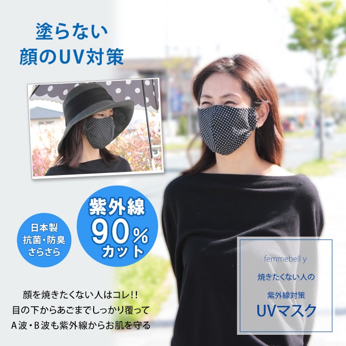 ｕｖカットマスク Uv対策 マスク ママグッズ 日焼け防止 塗らない顔のｕｖ対策 日本製 ネコポス可 M便 1 3 Uvm Femmebelly ファムベリー 通販 Yahoo ショッピング