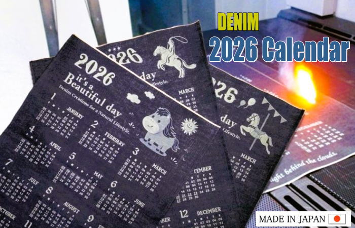 送料無料！ 2026カレンダー araiyan デニムカレンダー 令和8年 暦 午年