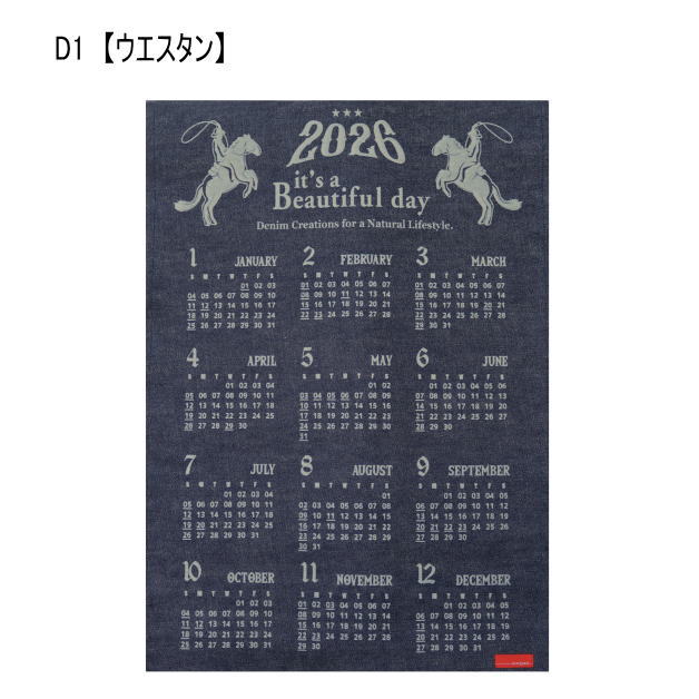 2026カレンダー araiyan デニムカレンダー 令和8年 暦 午年 壁かけ