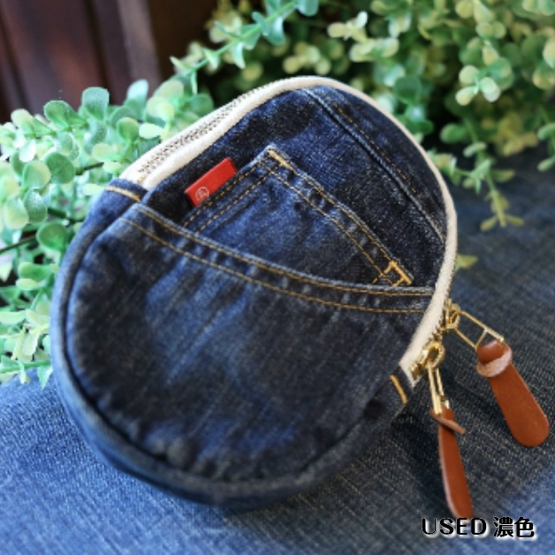 araiyan】デニム地 オーバルポーチ マルチポーチ 小物入れ たばこ