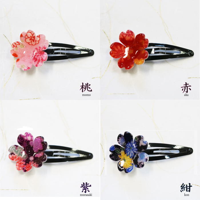 ヘアクリップ ラメ入り 立体的 さくら 花パッチンピン