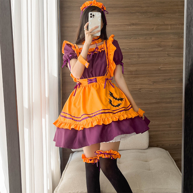 メイド服 コスプレ ハロウィン 衣装 ワンピース 8点セット レディース