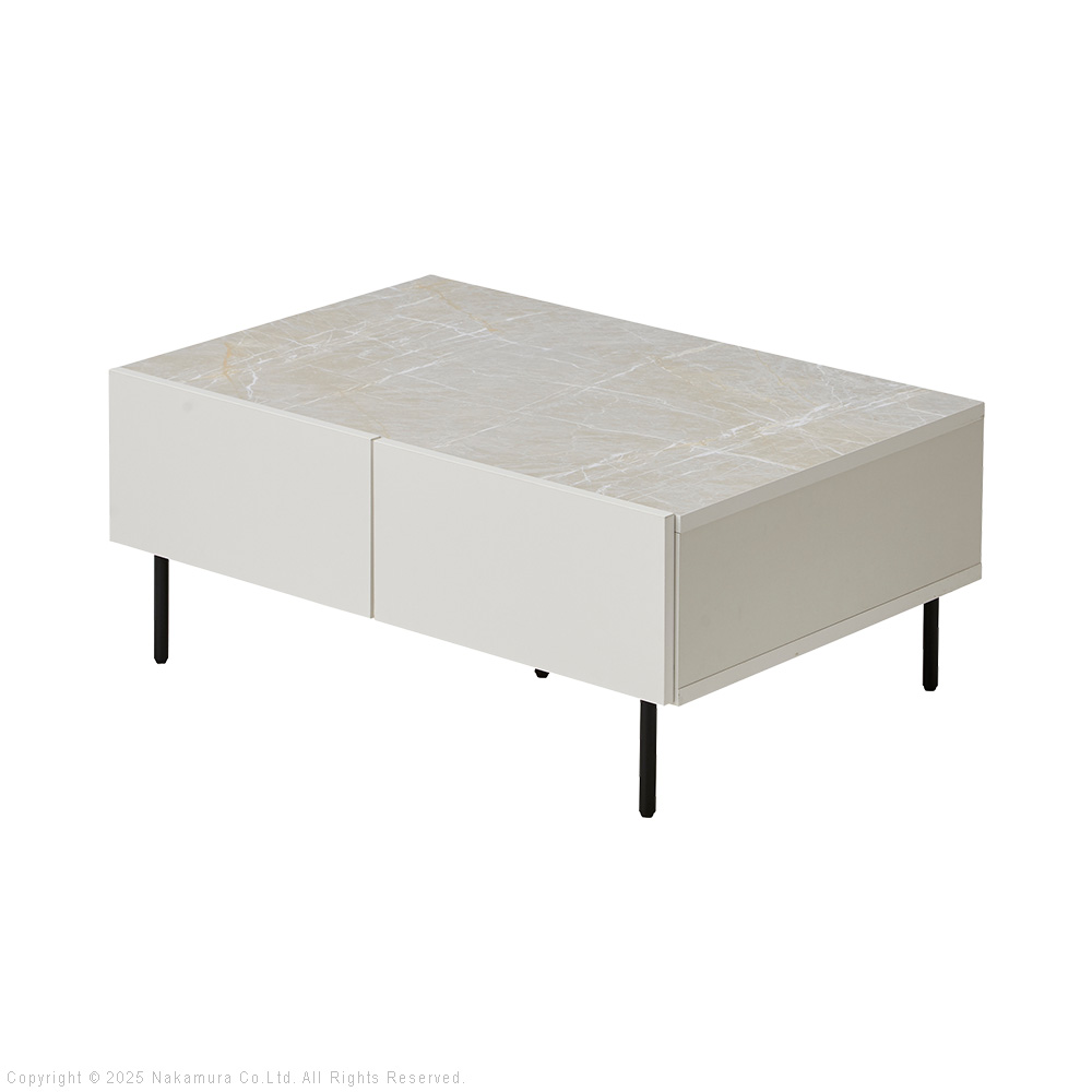 リビングテーブル 幅90cm 国産 日本製 セミ完成品 リビング収納  引き出し テーブル ブラック ホワイト シンプル ヴィンテージ センターテーブルVI | ブランド登録なし | 02