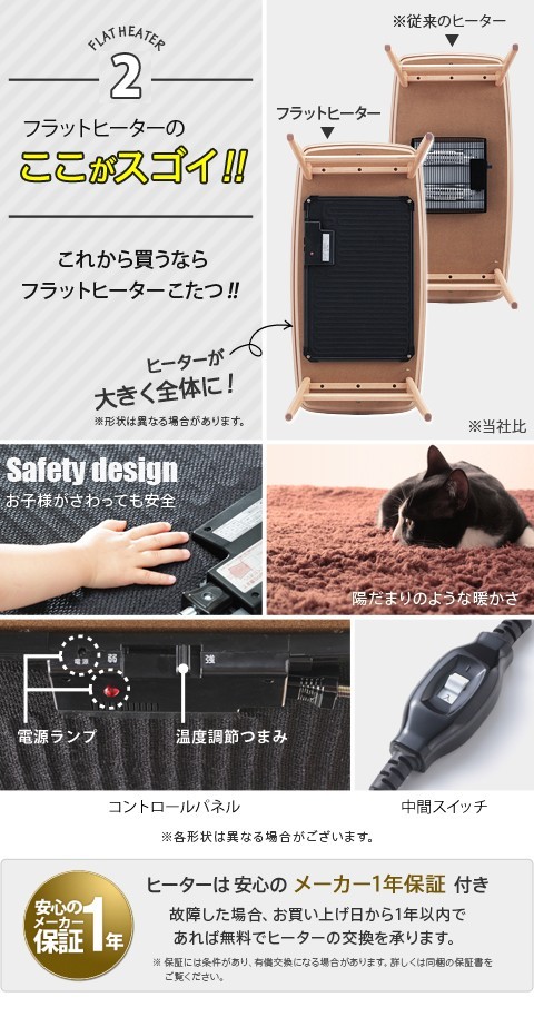 こたつ ローテーブル 北欧 長方形 北欧デザインフラットヒーターこたつ