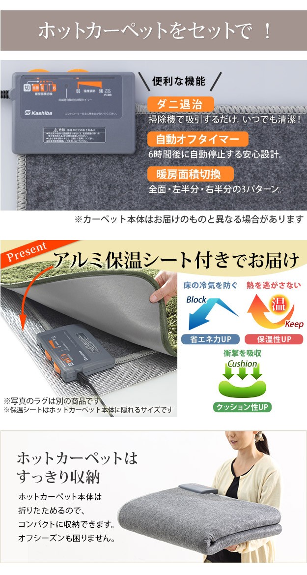 防水 ホットカーペット 長方形 カバー セット 木目調ホット