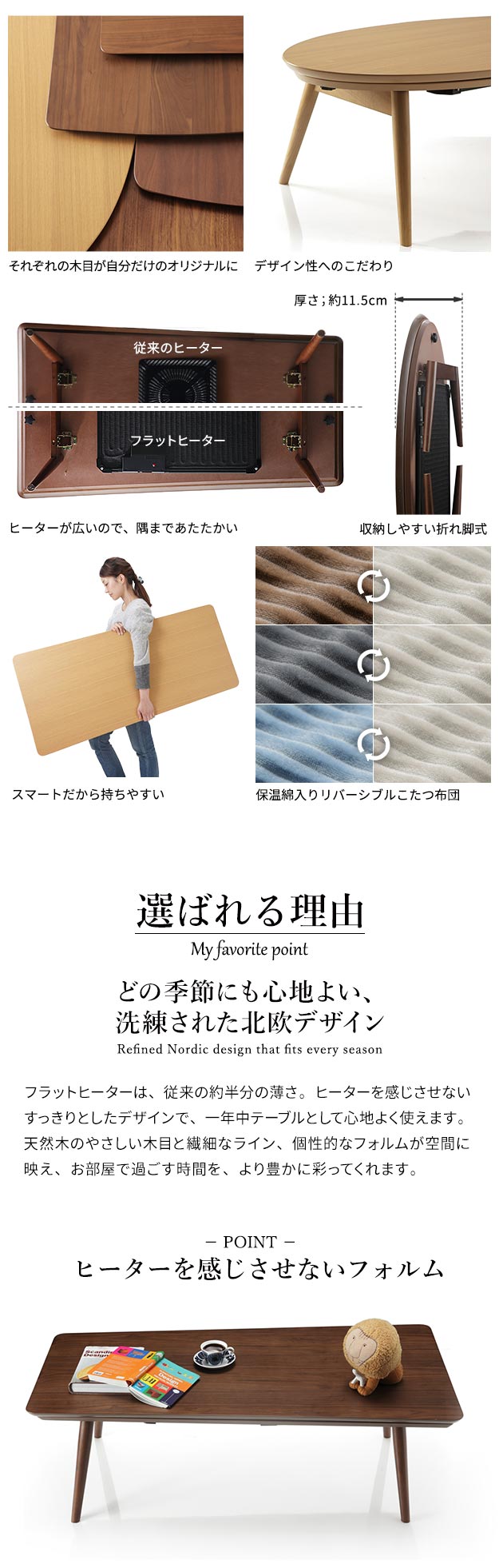 こたつ 北欧 ローテーブル 楕円 折りたたみ フラットヒーター折れ脚