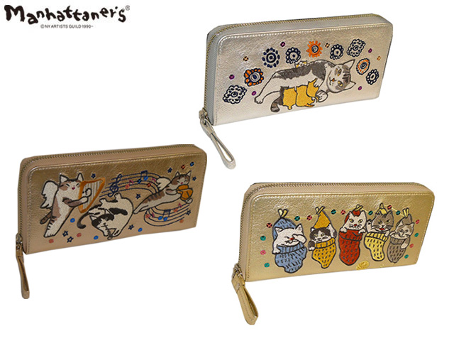 本日価格　新品　マンハッタナーズ　財布　折り財布　スパンコール　ティンクルパース 新品 マンハッタナーズ 財布 折り財布 スパンコール ティンクルパース 猫柄