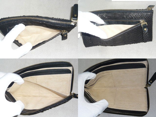 VIADOAN（ヴィアドアン） ヘビ革 牛革 オイルマット L字ファスナー長