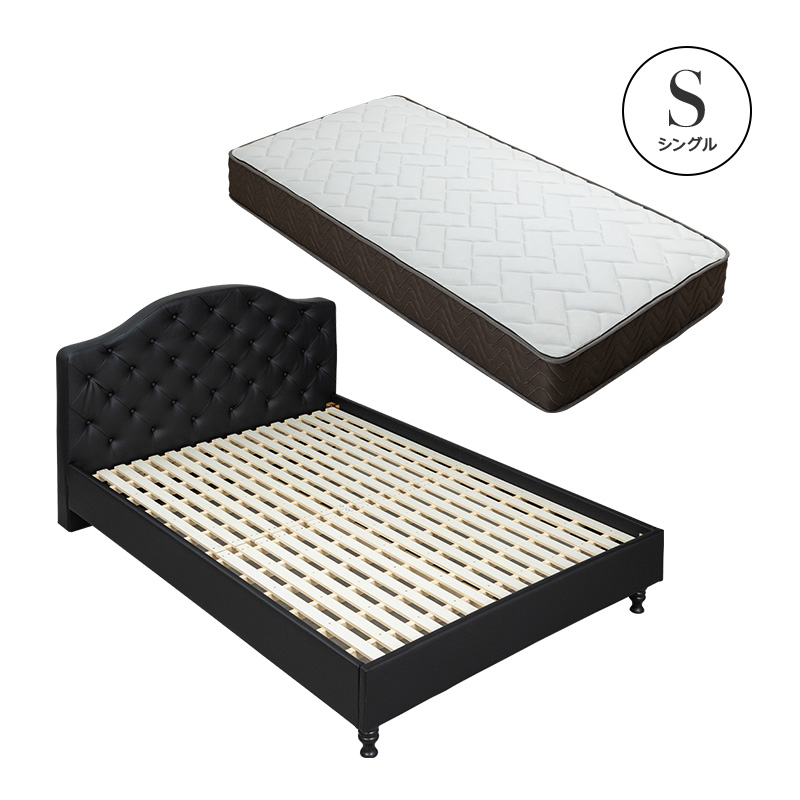 MINT ベッド レザー調ベッド 姫系ベッド マットレス付 ポケットコイル