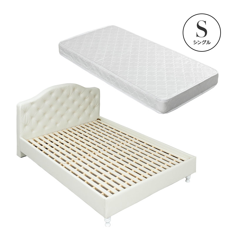 MINT ベッド レザー調ベッド 姫系ベッド マットレス付 ボンネルコイル