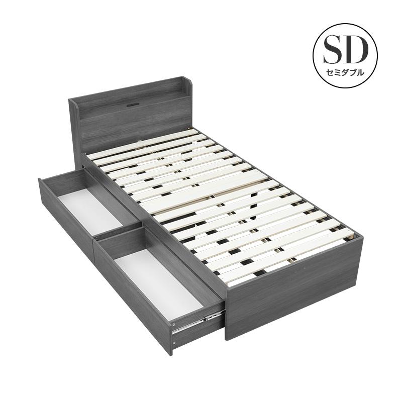チェストベッド ベッド 収納付き セミダブル 収納ベッド 収納 大容量 引き出し付き 2杯ベッド すのこベッド コンセント付き 宮棚 宮付き 容量約106L | MINT（家具、インテリア） | 02