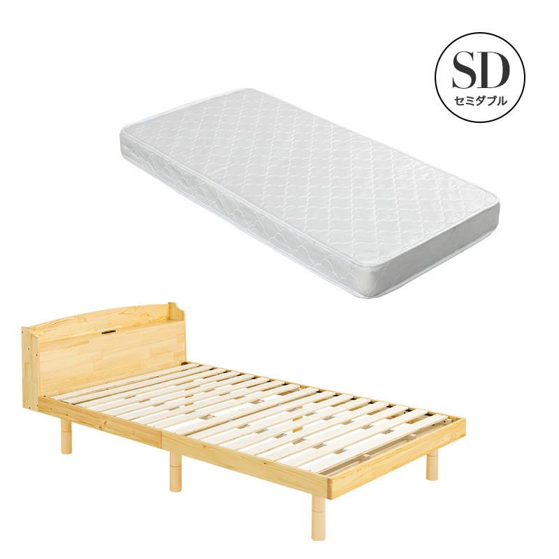 美品 木製スノコベッド セミダブル マットレスセット MINT すのこベッド ベッド マットレス セット セミダブル 棚 宮棚