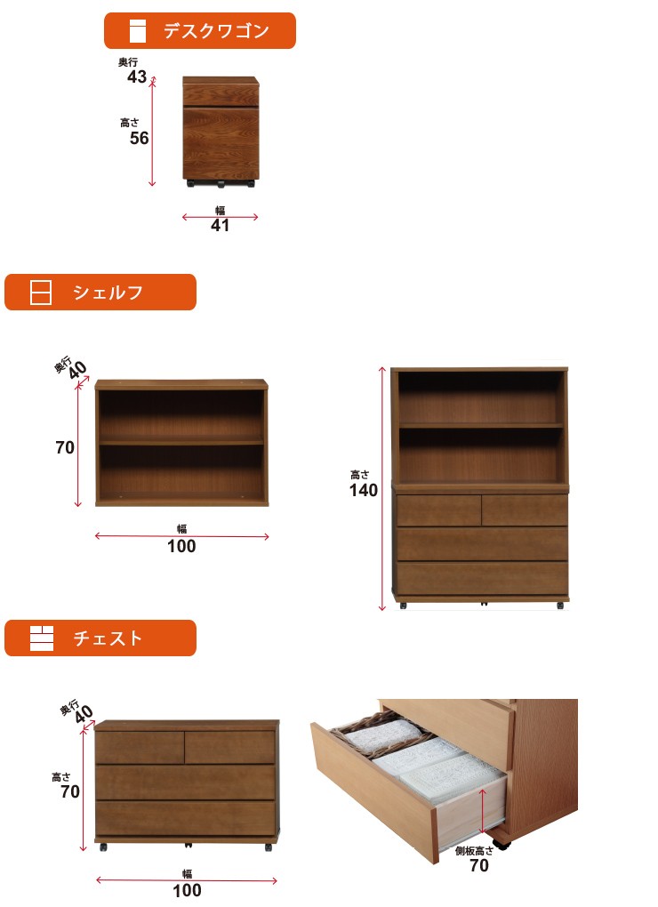 天然木無垢システム家具5点セット ロフトベッド デスク幅125 デスク