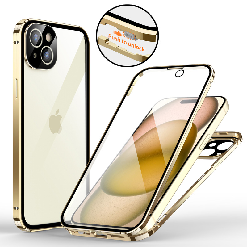 iPhone15 ケース 両面ガラス バンパーロック iPhone 15Plus 15Pro