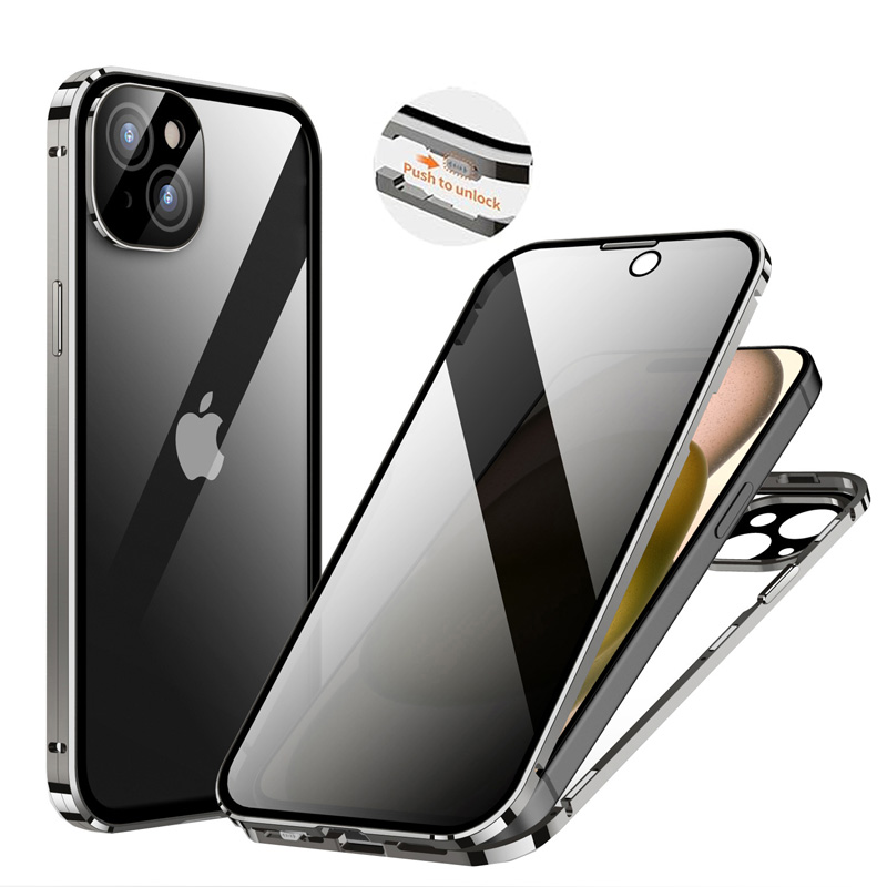 【画面覗き見防止 両面ガラス バンパーロック】 iPhone15 iPhone15Plus iPhone15Pro iPhone15ProMax ケース 両面 9H強化ガラス カバー アイフォン15｜fi-store｜03