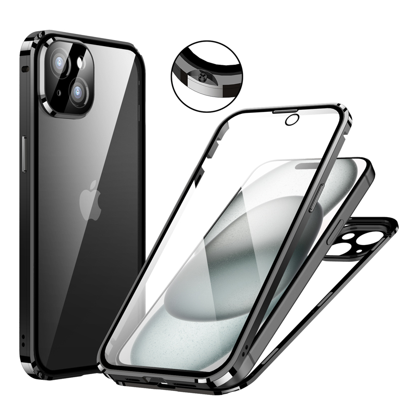 両面ガラス マグネットねじ止め式 iPhone15 iPhone15Plus iPhone15Pro iPhone15ProMax ケース 両面 9H強化ガラス カバー アルミバンパー アイフォン15｜fi-store｜02