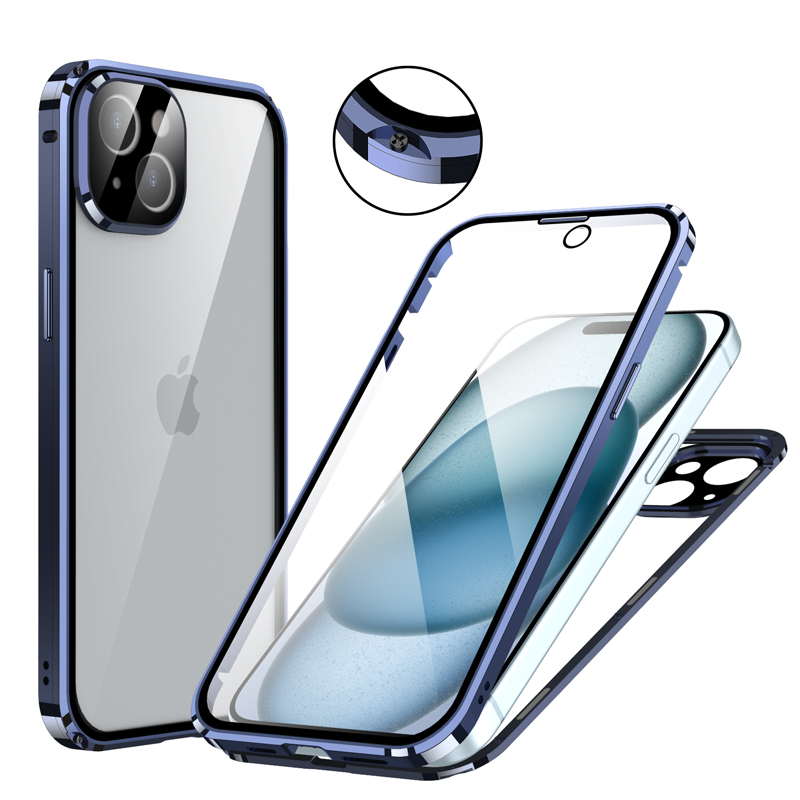 両面ガラス マグネットねじ止め式 iPhone15 iPhone15Plus iPhone15Pro iPhone15ProMax ケース 両面 9H強化ガラス カバー アルミバンパー アイフォン15｜fi-store｜05