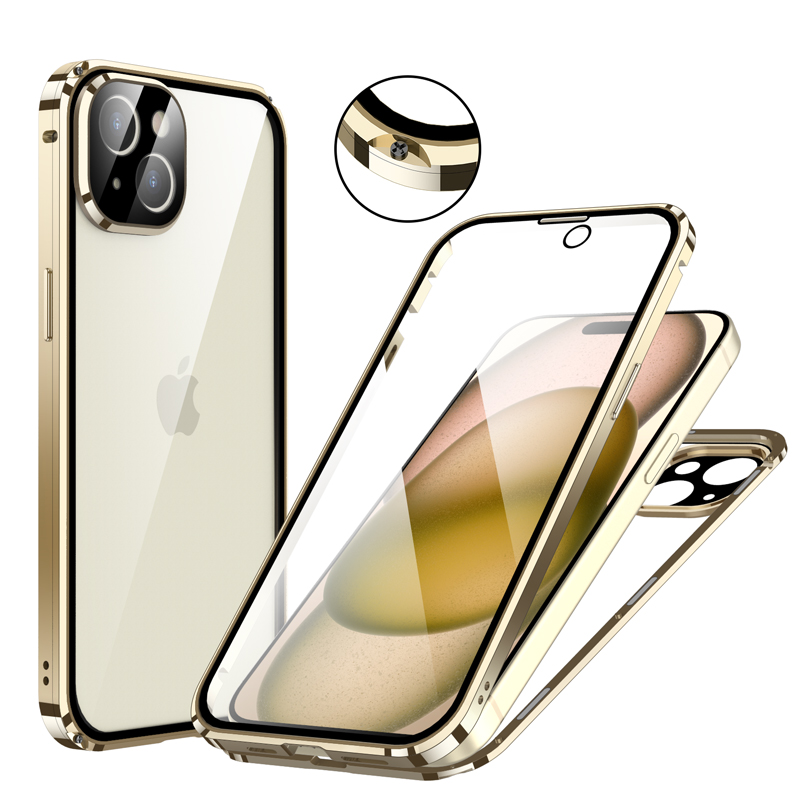 両面ガラス マグネットねじ止め式 iPhone15 iPhone15Plus iPhone15Pro iPhone15ProMax ケース 両面 9H強化ガラス カバー アルミバンパー アイフォン15｜fi-store｜04
