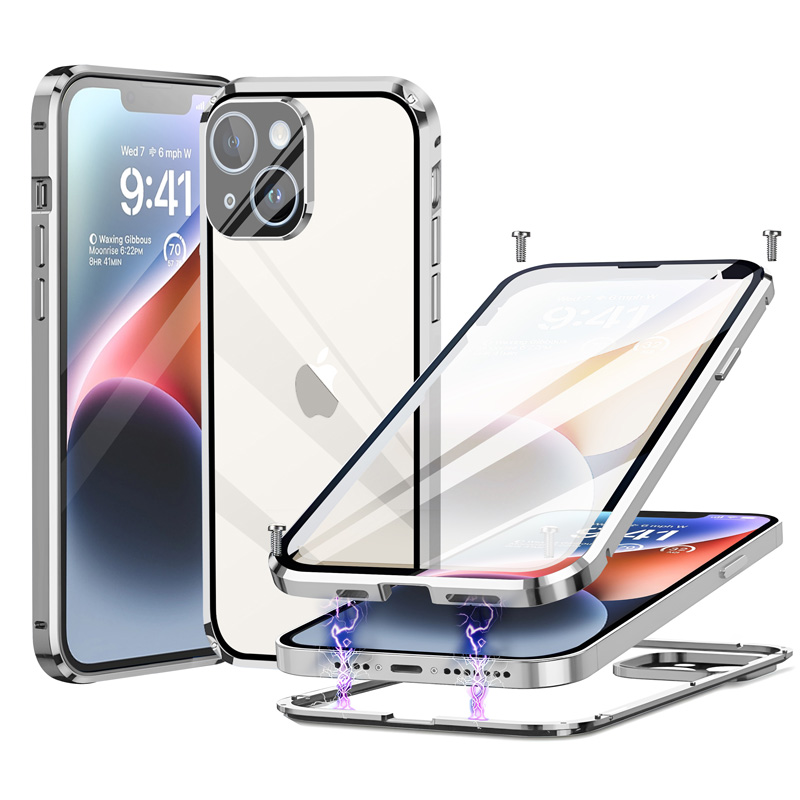 Apple iPhone 14 Pro シルバー 、ケース付き iPhone 14 Pro用 メタリックフレーム クリアケース [シルバー]｜株式