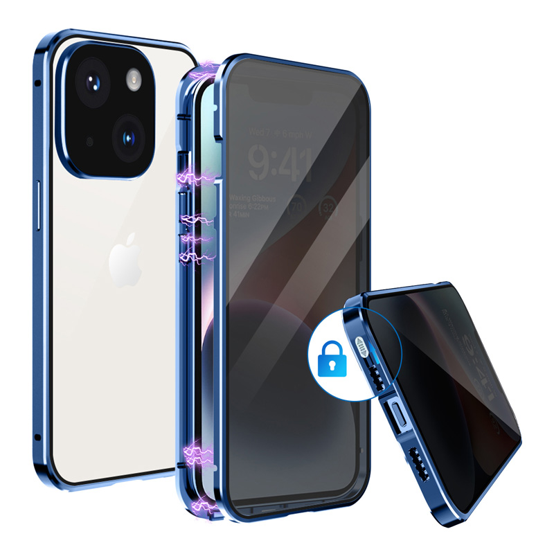 iPhone14 ケース 画面覗き見防止 両面ガラス バンパーロック iPhone