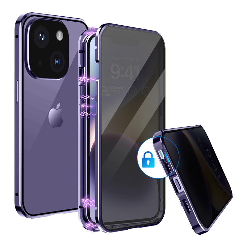 iPhone14 14Plus 14Pro 14ProMax ケース【画面覗き見防止 両面ガラス バンパーロック】カメラ保護メタル枠プレート  マグネットバンパー 全面保護 アイフォン14 :rnsl-1-a:FI商店 通販 