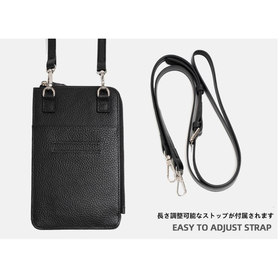 スマホポーチ兼財布 ストラップ2種付 牛革 斜めかけ★送料関税込 スマホポシェット 縦 スマホポーチ ストラップ付き 本革