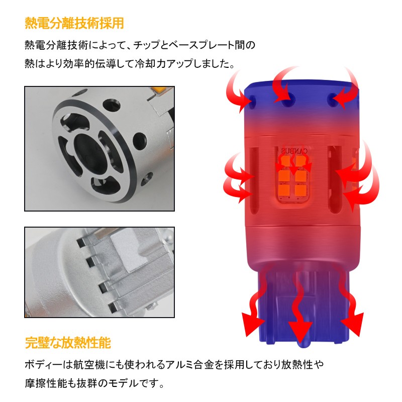 爆光 ハイフラ抵抗内蔵 T20 LED ウインカー バルブ 車 ピンチ部違い ハイフラ抵抗内蔵 T20 LED ウインカー バルブ 車 ピンチ部違い