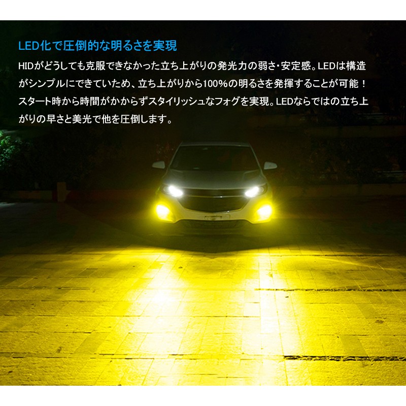 爆光 LED バルブ 黄色 イエロー HB4 HB3 フォグランプ 車 高輝度