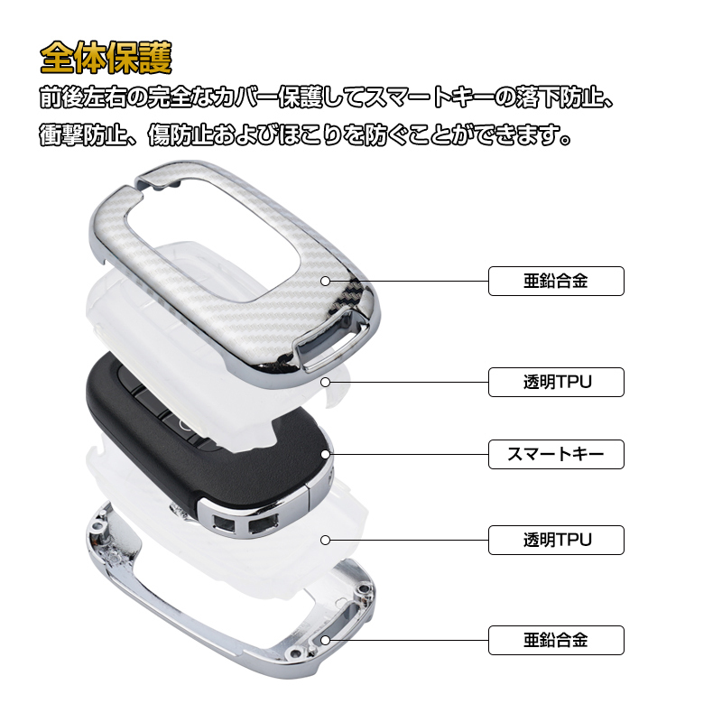 カーボン調ハードケース フルカバー 亜鉛合金 シルバー プラチナグレー