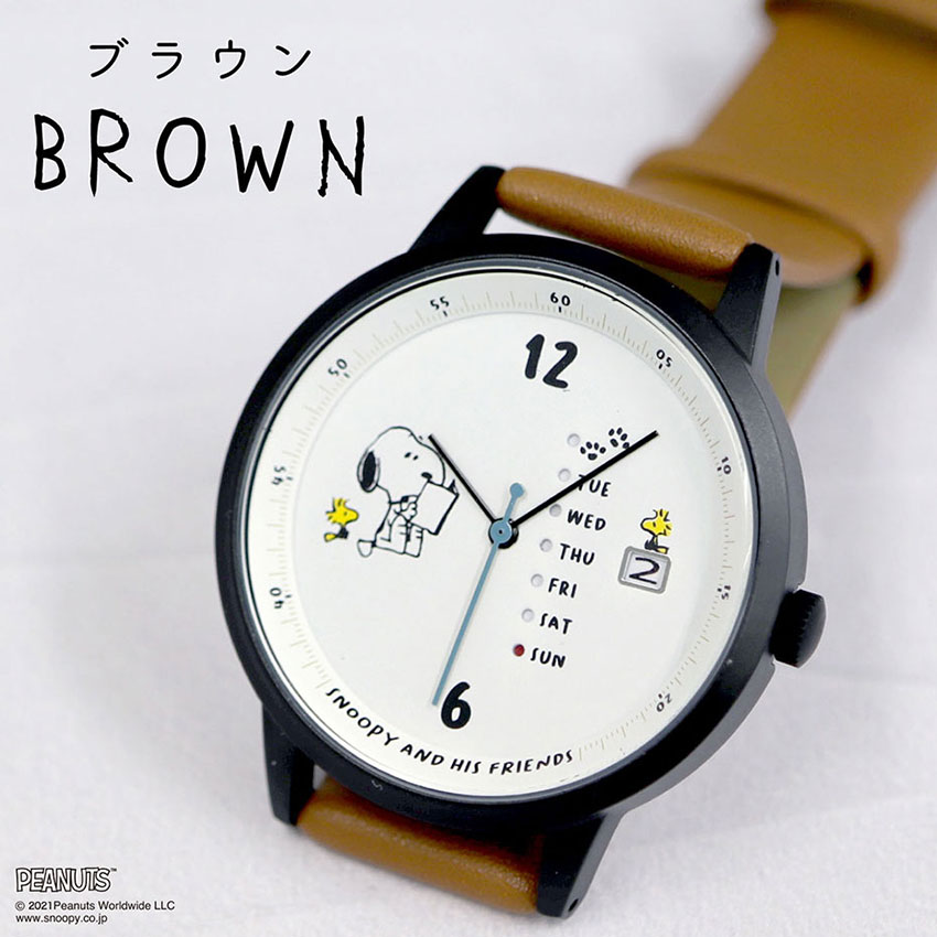 腕時計 レディース 革ベルト 日付 曜日 カレンダー PEANUTS スヌーピー シンプル ユニセックス フィールドワーク 大きめ プチプラ ギフト 日本製ムーブメント |  | 02