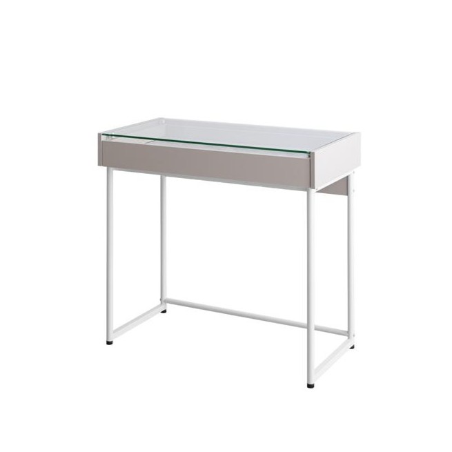 引き出し付き ガラス天板デスク 幅80cm 机 コンパクト ディスプレイ