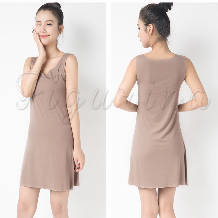 タンクワンピース 送料無料 レディース ノースリーブ 無地 膝丈 膝上 タンクトップ ネグリジェ インナー 大きいサイズ ストレッチ 重ね着 春夏秋 02fwp727 Figurina 通販 Yahoo ショッピング