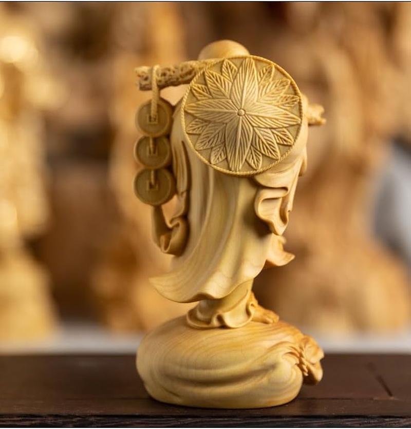 仏像 木彫り 布袋様の置物 高級天然ツゲ木彫り 布袋様の笑顔 木彫り