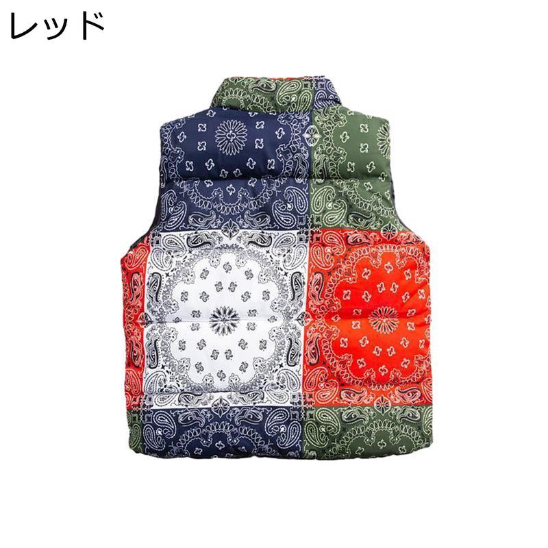 メンズ ダウンベスト ペイズリー バンダナ柄 中綿ベスト パッチワーク