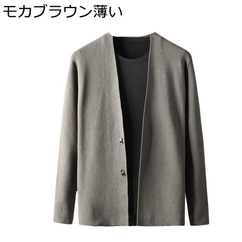 ニット カーディガン メンズ 秋 長袖 Vネック 無地 ビジネス 前開き あったか 暖かい 防寒 大きいサイズ ゆったり ボタン カーデ_1